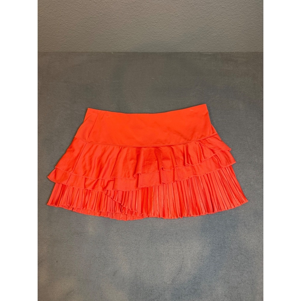 Lucky in Love Pleated Tiered Athletic Skort Vibrant Orange/Coral Women  XL (16)